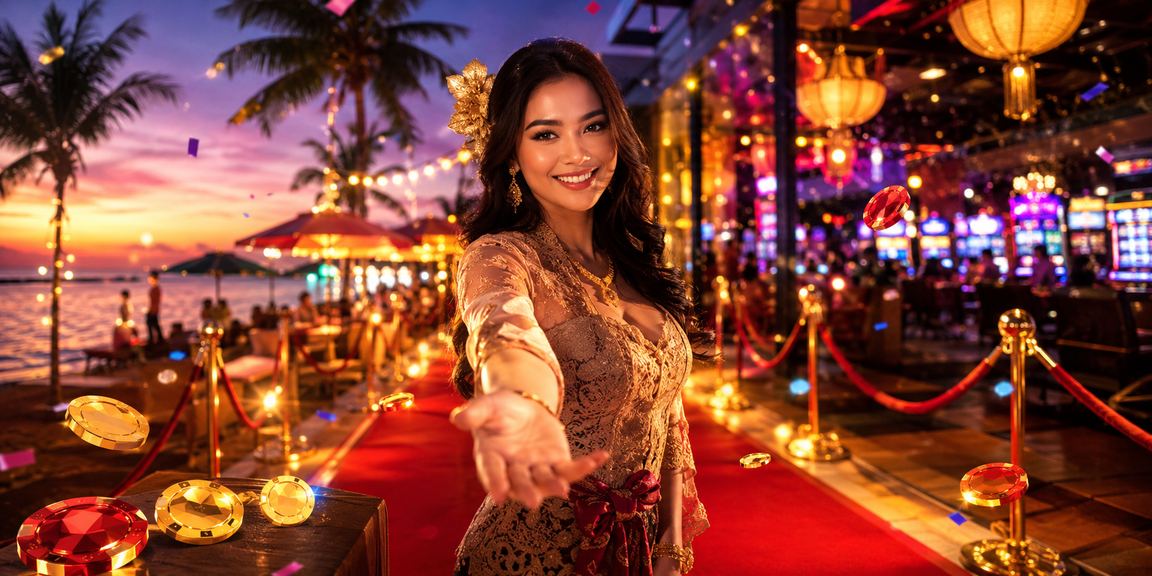 Pengunjung melihat layar taruhan di area pasar malam yang ramai