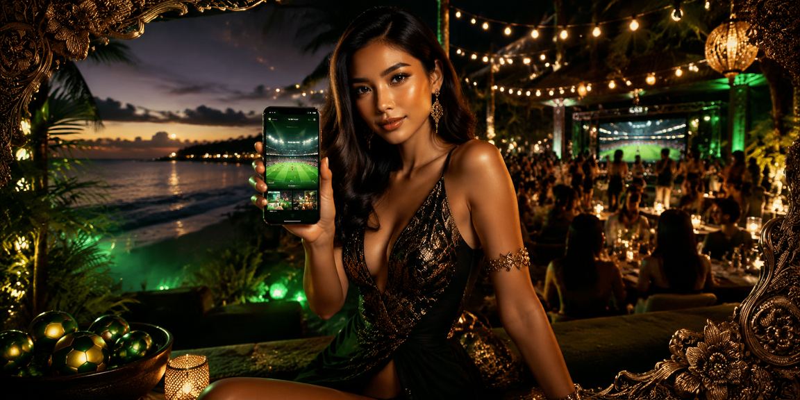 Pengguna bermain kasino mobile di tepi pantai dengan santai